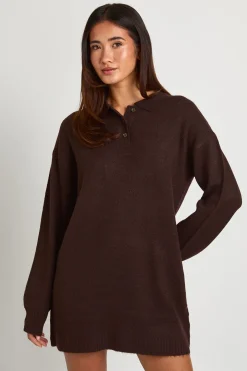 Robe Synthétiquell Mini Surdimensionnée En Maille Avec Col Polo Et Boutons