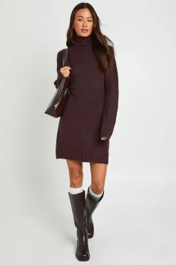 Robe Synthétiquell Mini Tricotée À Col Montant Avec Détails De Coutures - Tall