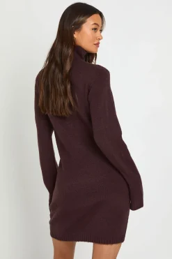 Robe Synthétiquell Mini Tricotée À Col Montant Avec Détails De Coutures - Tall