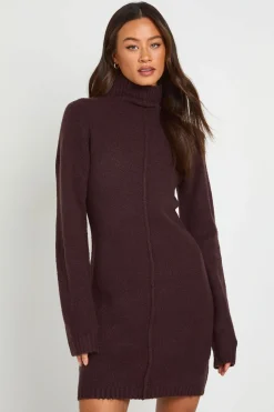 Robe Synthétiquell Mini Tricotée À Col Montant Avec Détails De Coutures - Tall