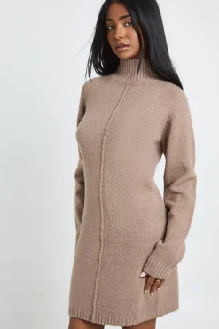 Robe Synthétiquell Mini Tricotée Col Montant Avec Détail De Couture