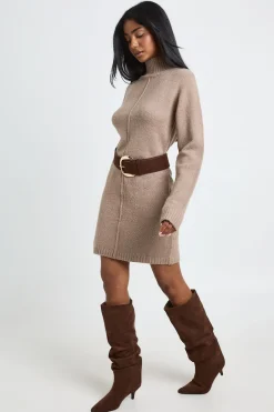 Robe Synthétiquell Mini Tricotée Col Montant Avec Détail De Couture