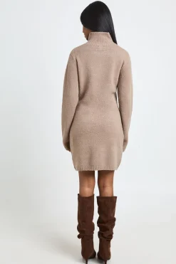 Robe Synthétiquell Mini Tricotée Col Montant Avec Détail De Couture