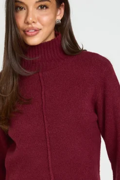 Robe Synthétiquell Mini Tricotée Col Montant Avec Détail De Couture