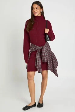 Robe Synthétiquell Mini Tricotée Col Montant Avec Détail De Couture