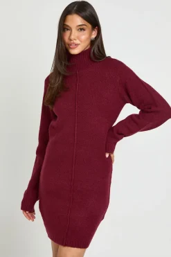 Robe Synthétiquell Mini Tricotée Col Montant Avec Détail De Couture