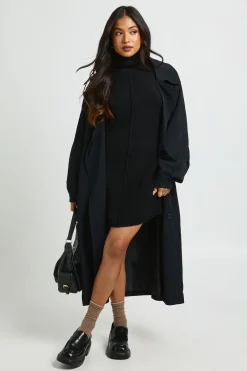 boohoo Robe Synthétiquell Mini Tricotée À Col Montant Avec Détail De Couture Petite<Femme Pulls Et Gilets|Toutes Les Mailles