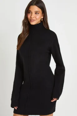 Robe Synthétiquell Mini Tricotée Col Montant Avec Détail De Couture