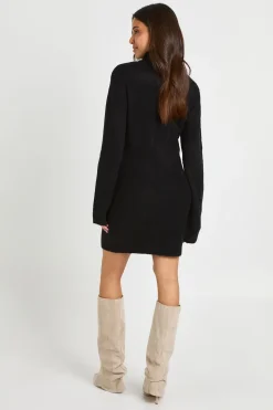 Robe Synthétiquell Mini Tricotée Col Montant Avec Détail De Couture