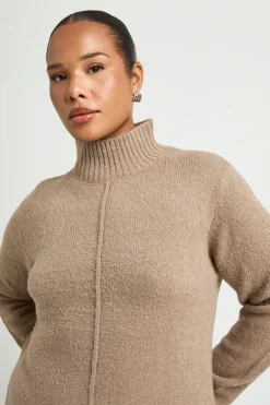 boohoo Robe Synthétiquell Mini Tricotée Grande Taille Col Montant Avec Détail De Couture<Femme Robes À Manches Longues|Robes