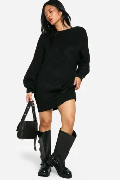 boohoo Robe Synthétiquell Oversize Brossée À Dos Échancré Petite Taille<Femme Pulls Et Gilets|Toutes Les Mailles
