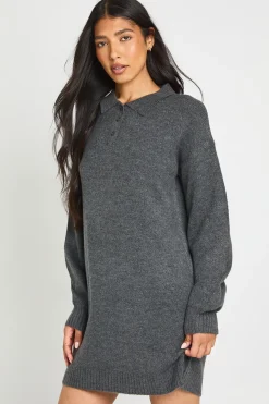 boohoo Robe Synthétiquell Tricotée Oversize À Col Montant Et Boutonnage<Femme Pulls Et Gilets|Toutes Les Mailles