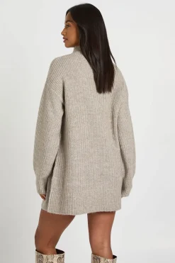 Robe Synthétiquell Tricotée Oversize Petite Taille Avec Col Zippé Et Maille Douce
