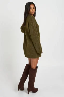 Robe Synthétiquell Tricotée Oversize À Col Et Boutons Petite Taille
