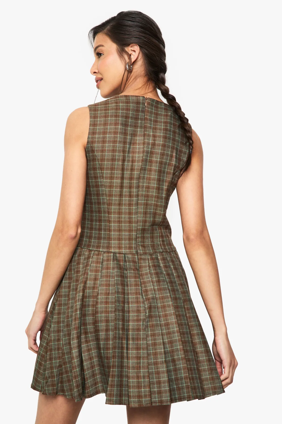 Robe tailleur plissée à carreaux