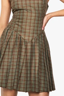 Robe tailleur plissée à carreaux