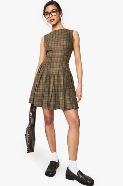 Robe tailleur plissée à carreaux