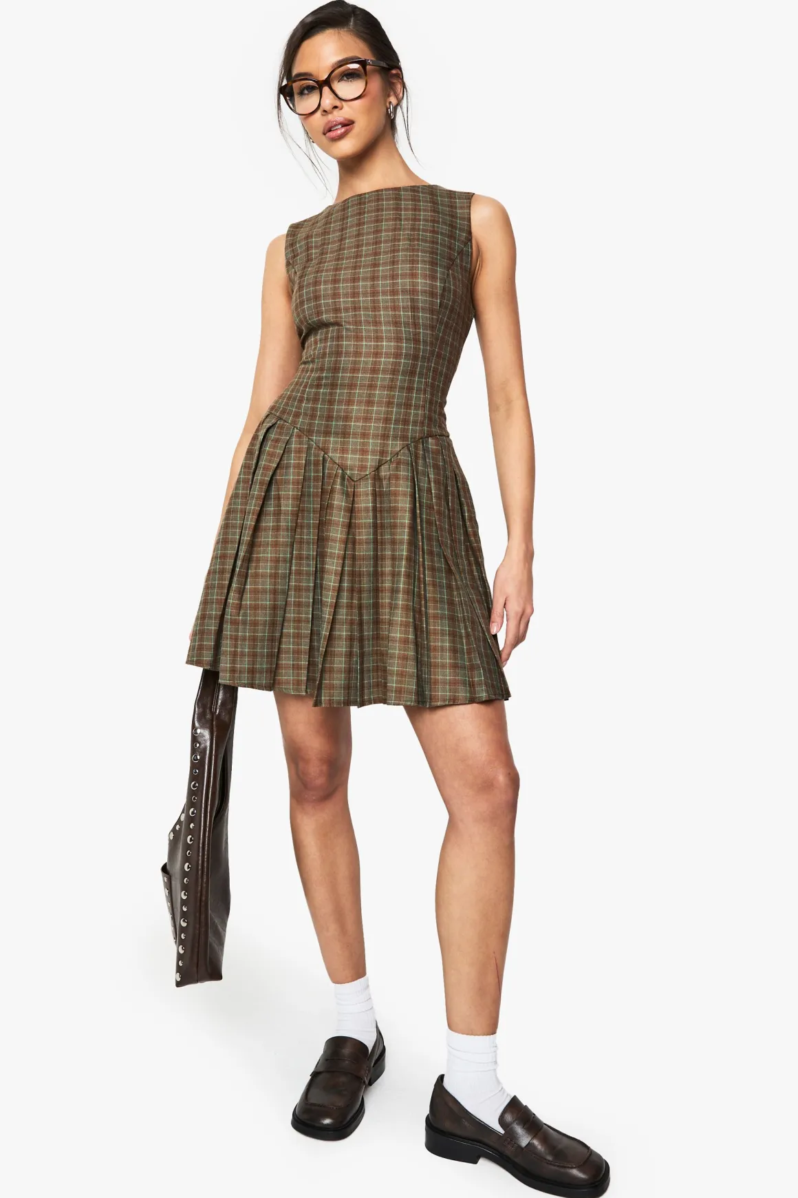 Robe tailleur plissée à carreaux