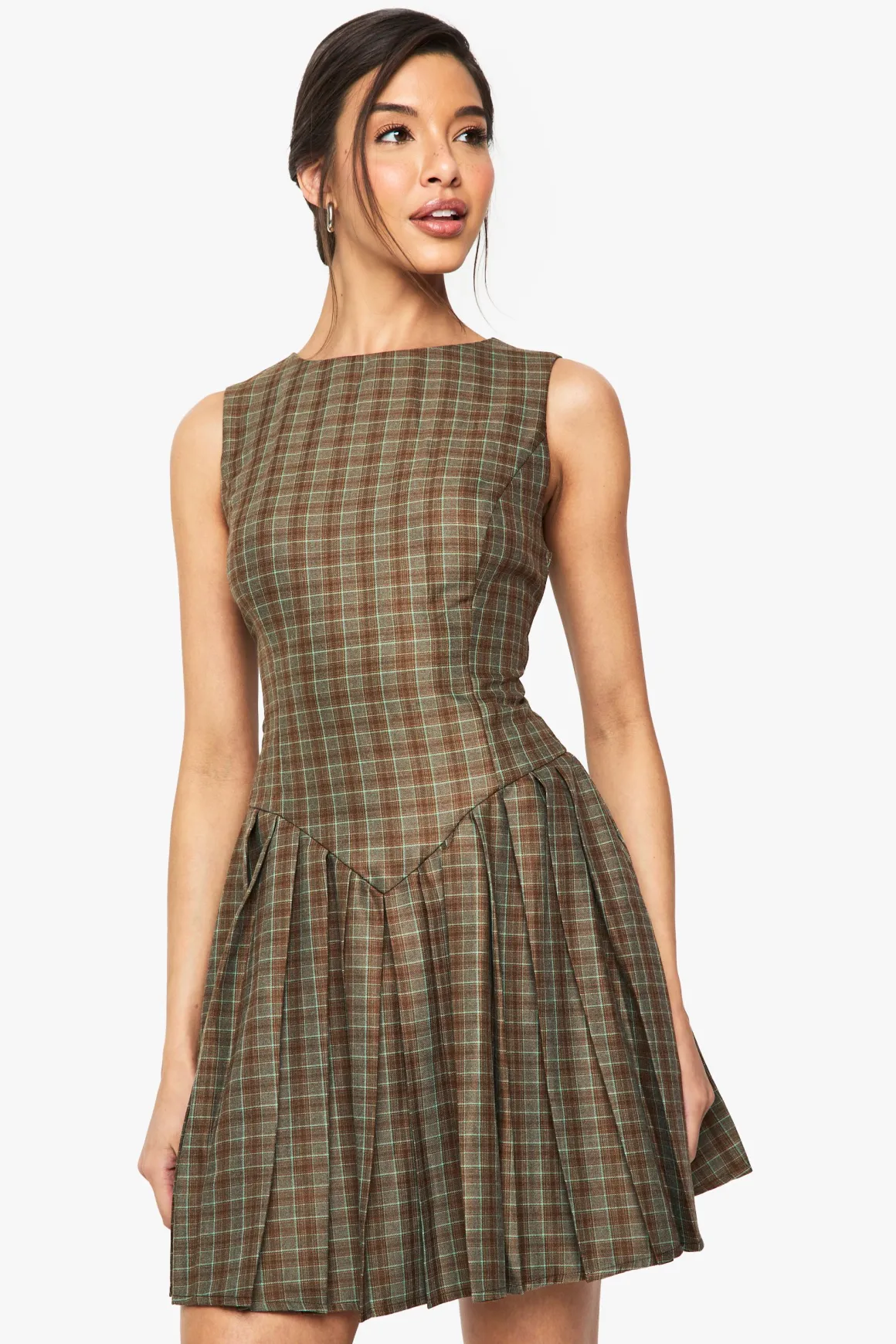 Robe tailleur plissée à carreaux