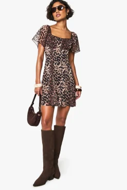 Robe Tea Tall en chiffon imprimé à godet et col carré