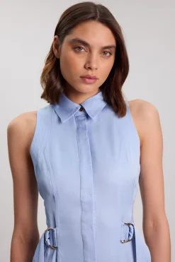 KarenMillen Robe Tissée Premium En Viscose Lin Avec Col Licou, Surpiqûres Et Détail Anneau En D<Femme Robes|Robes Longues