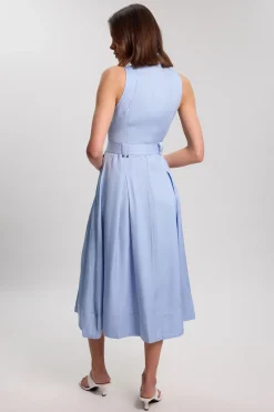 KarenMillen Robe Tissée Premium En Viscose Lin Avec Col Licou, Surpiqûres Et Détail Anneau En D<Femme Robes|Robes Longues
