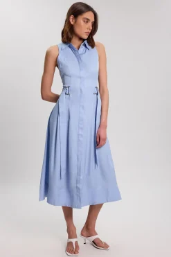 KarenMillen Robe Tissée Premium En Viscose Lin Avec Col Licou, Surpiqûres Et Détail Anneau En D<Femme Robes|Robes Longues