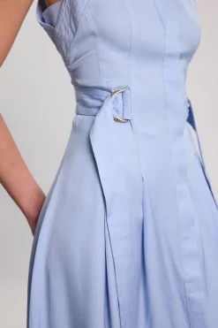 KarenMillen Robe Tissée Premium En Viscose Lin Avec Col Licou, Surpiqûres Et Détail Anneau En D<Femme Robes|Robes Longues