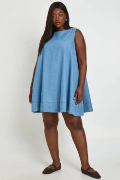 Robe Trapèze Dos Nageur En Chambray Grande Taille