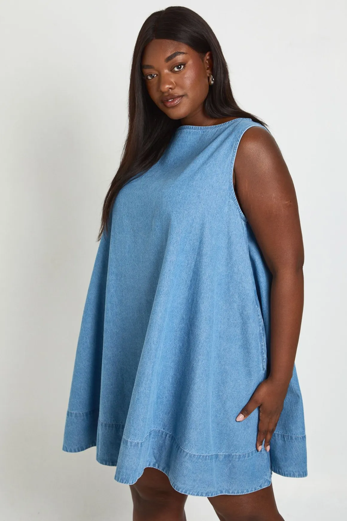 Robe Trapèze Dos Nageur En Chambray Grande Taille