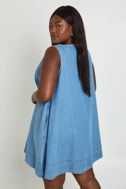 Robe Trapèze Dos Nageur En Chambray Grande Taille