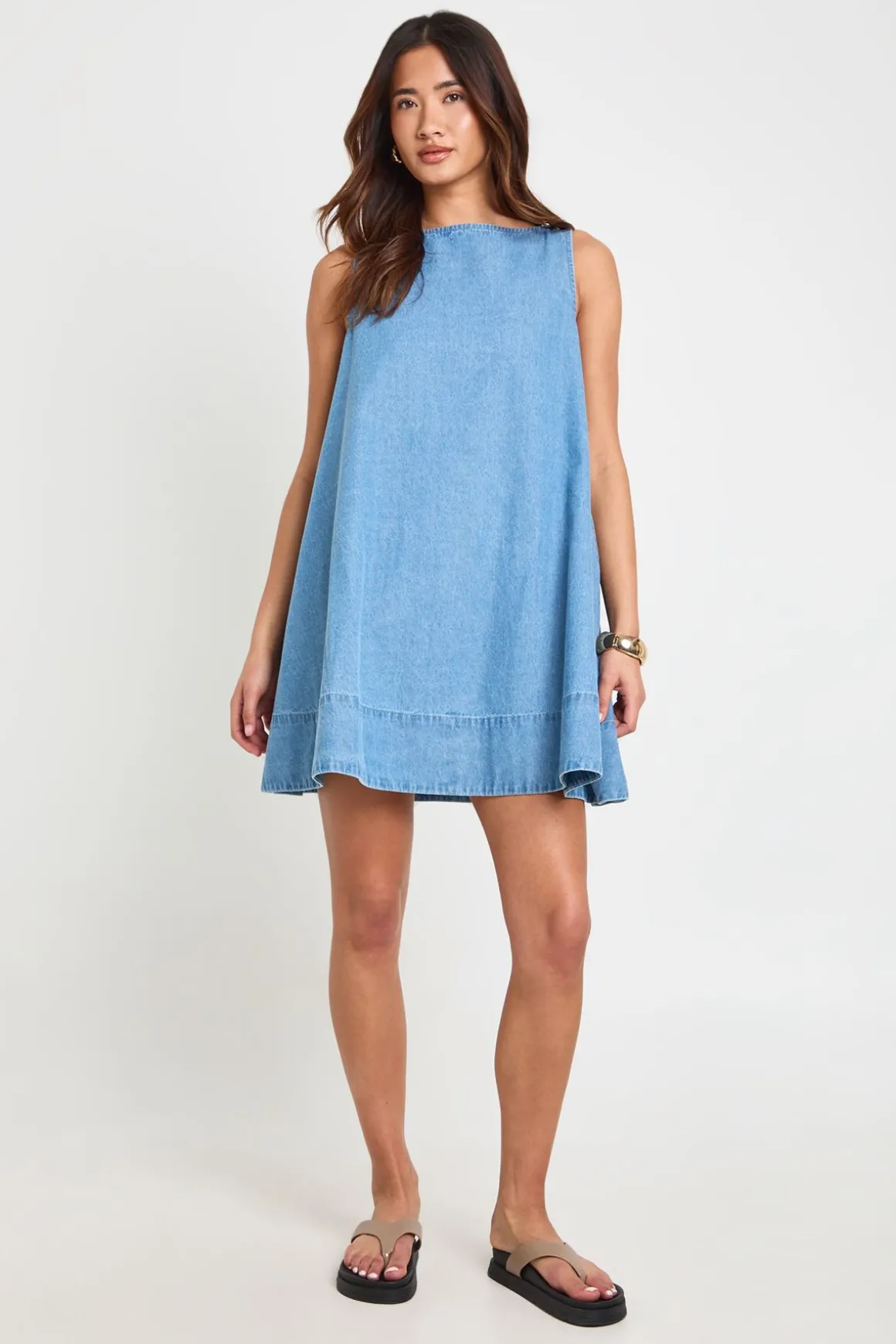 Robe Trapèze En Chambray À Encolure Nageur