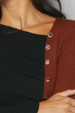 Robe Tricotée Asymétrique à Blocs de Couleur