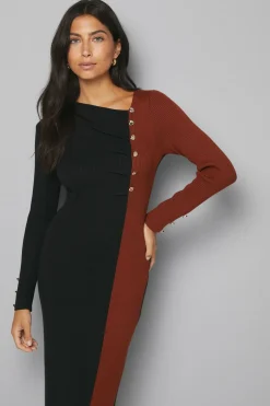 Robe Tricotée Asymétrique à Blocs de Couleur