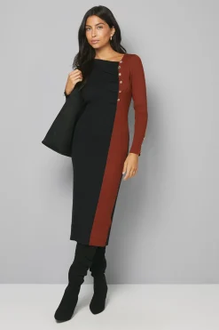 Robe Tricotée Asymétrique à Blocs de Couleur