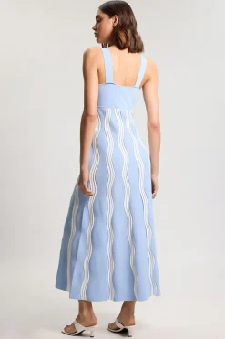 Robe Tricotée À Bretelles Coupe Évasée Motif Vagues Contrastées Petite Taille