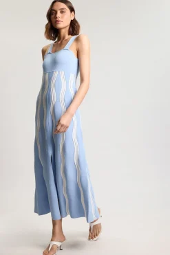 Robe Tricotée À Bretelles Coupe Évasée Motif Vagues Contrastées Petite Taille
