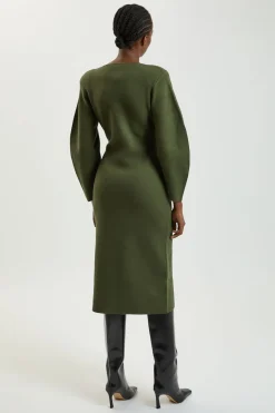 KarenMillen Robe Tricotée Cintrée À Double Boutonnage D'inspiration Militaire Aspect Laine<Femme Robes Mi-Longues|Robes À Manches Longues