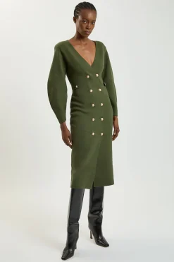 KarenMillen Robe Tricotée Cintrée À Double Boutonnage D'inspiration Militaire Aspect Laine<Femme Robes Mi-Longues|Robes À Manches Longues