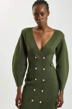 KarenMillen Robe Tricotée Cintrée À Double Boutonnage D'inspiration Militaire Aspect Laine<Femme Robes Mi-Longues|Robes À Manches Longues
