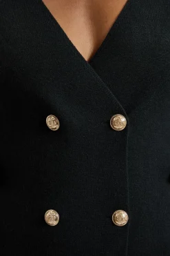 Robe Tricotée Cintrée Petite Aspect Laine À Double Boutonnage Militaire