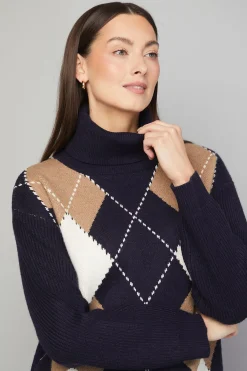 Robe Tricotée Col Roulé Motif Losanges