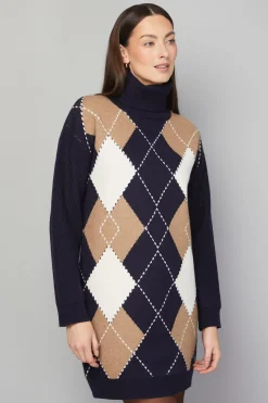 Robe Tricotée Col Roulé Motif Losanges