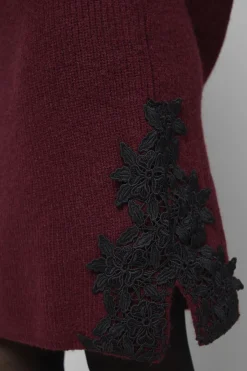 Robe Tricotée Côtelée avec Détails en Dentelle