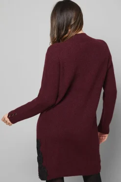 Robe Tricotée Côtelée avec Détails en Dentelle