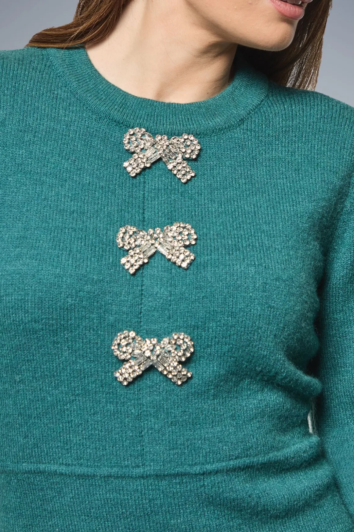 Robe Tricotée à Détails de Nœuds Ornés et Franges