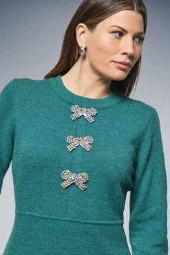 Robe Tricotée à Détails de Nœuds Ornés et Franges