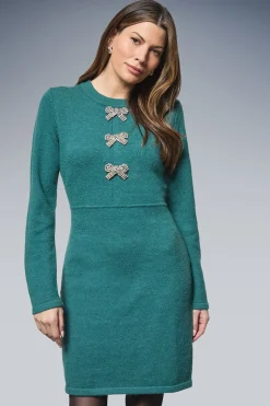 Robe Tricotée à Détails de Nœuds Ornés et Franges