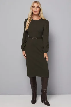Robe Tricotée à Manches Ballon Ceinturée Petite Taille