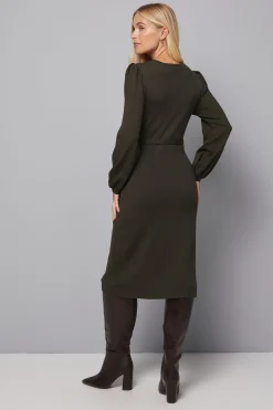 Robe Tricotée à Manches Ballon Ceinturée Petite Taille